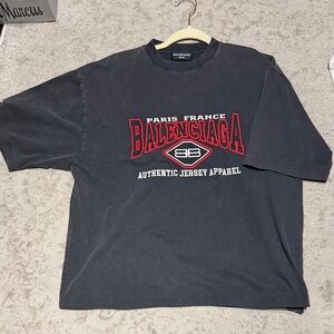Balenciaga faded Black Tee with Red Graphic